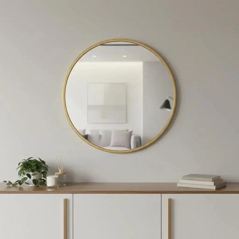 24" Gold Aluminum Round Framed Accent Mirror Homeroots Bed & Bath