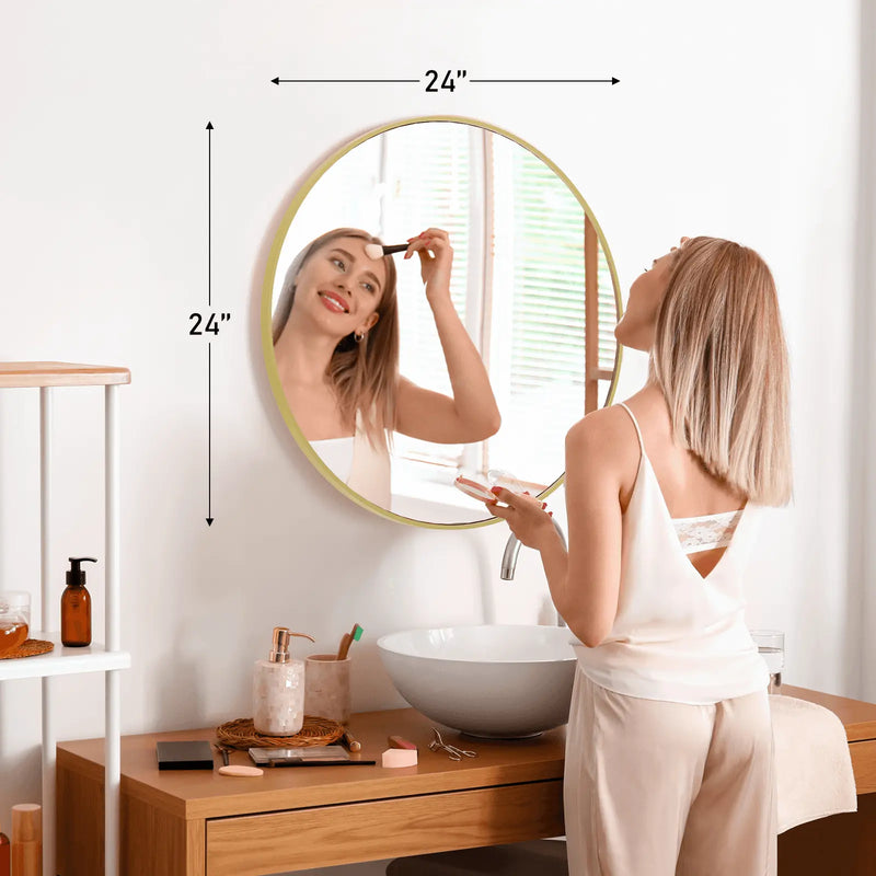 24" Gold Aluminum Round Framed Accent Mirror Homeroots Bed & Bath
