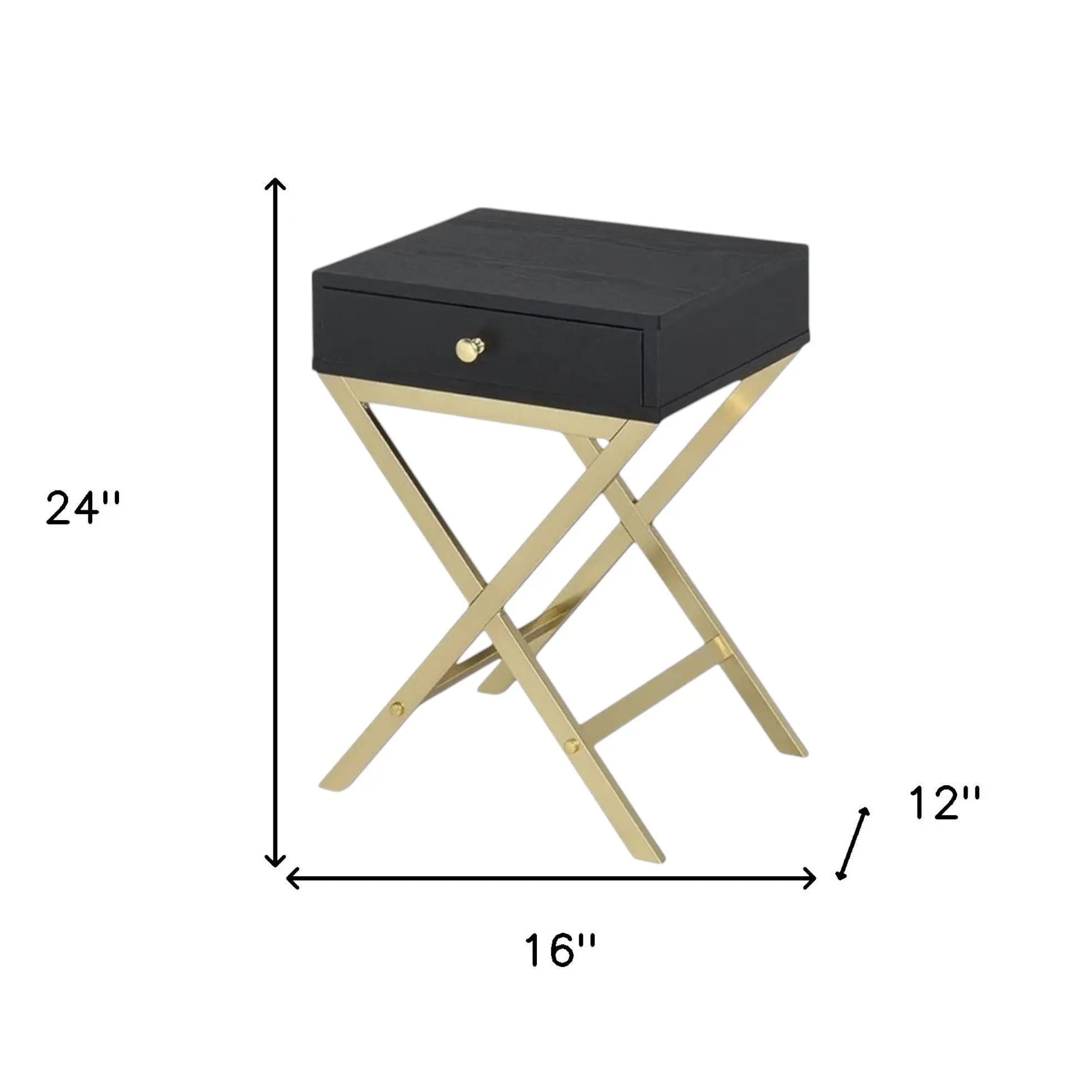 24" Gold And Black Solid Wood End Table With Drawer - GreatEagleInc