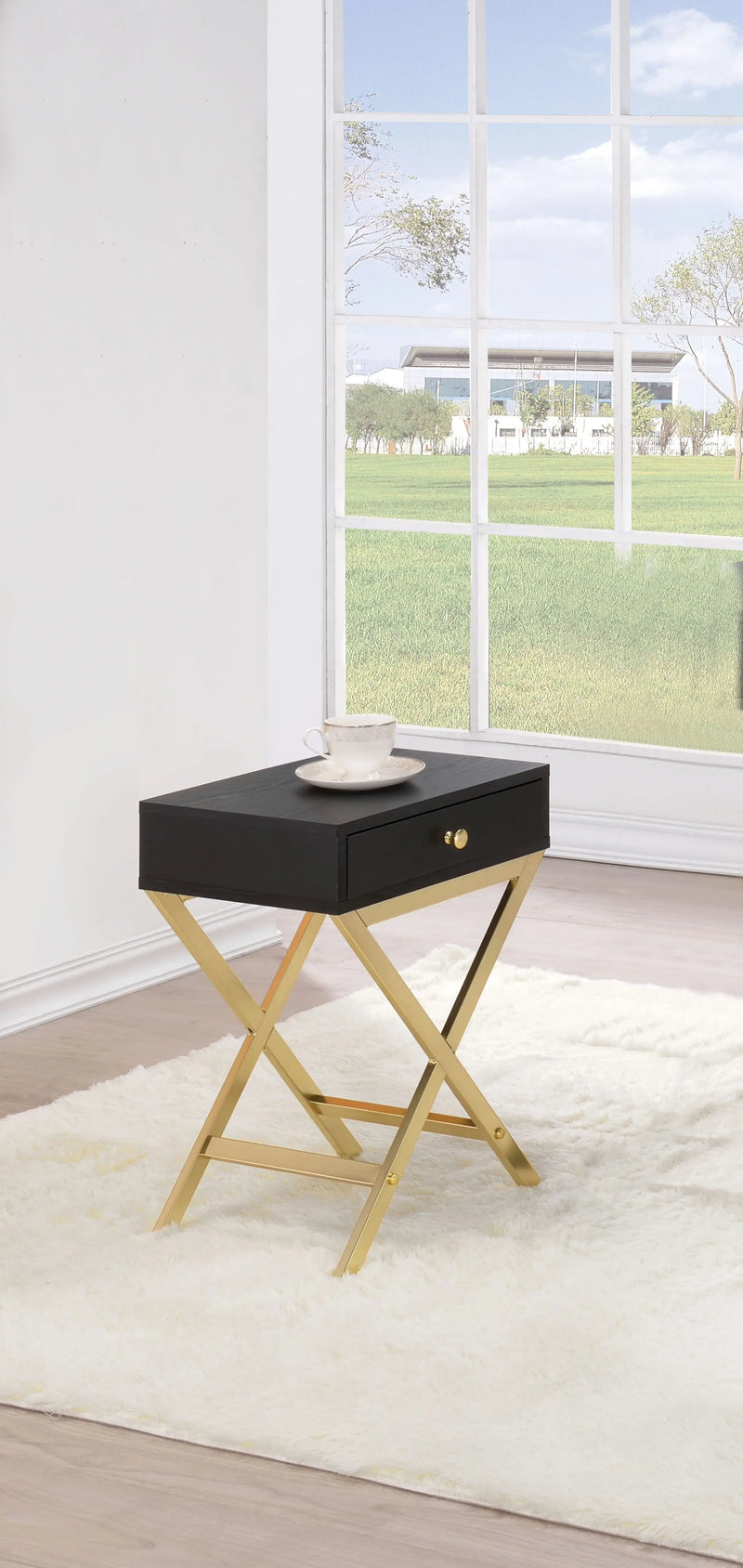 24" Gold And Black Solid Wood End Table With Drawer - GreatEagleInc