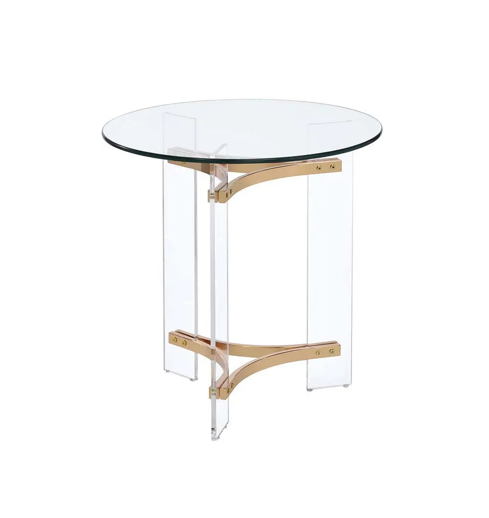 24" Gold And Clear Glass And Metal Round End Table Homeroots Living Room