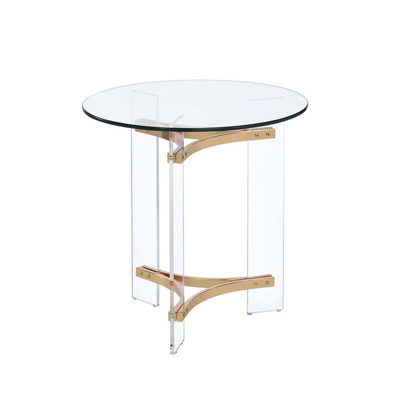 24" Gold And Clear Glass And Metal Round End Table Homeroots Living Room