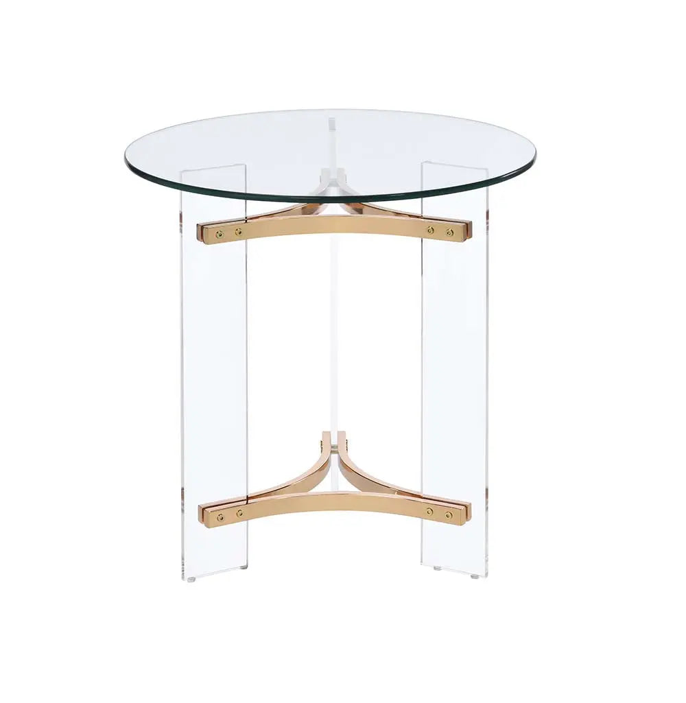 24" Gold And Clear Glass And Metal Round End Table Homeroots Living Room