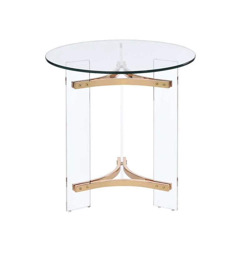 24" Gold And Clear Glass And Metal Round End Table Homeroots Living Room
