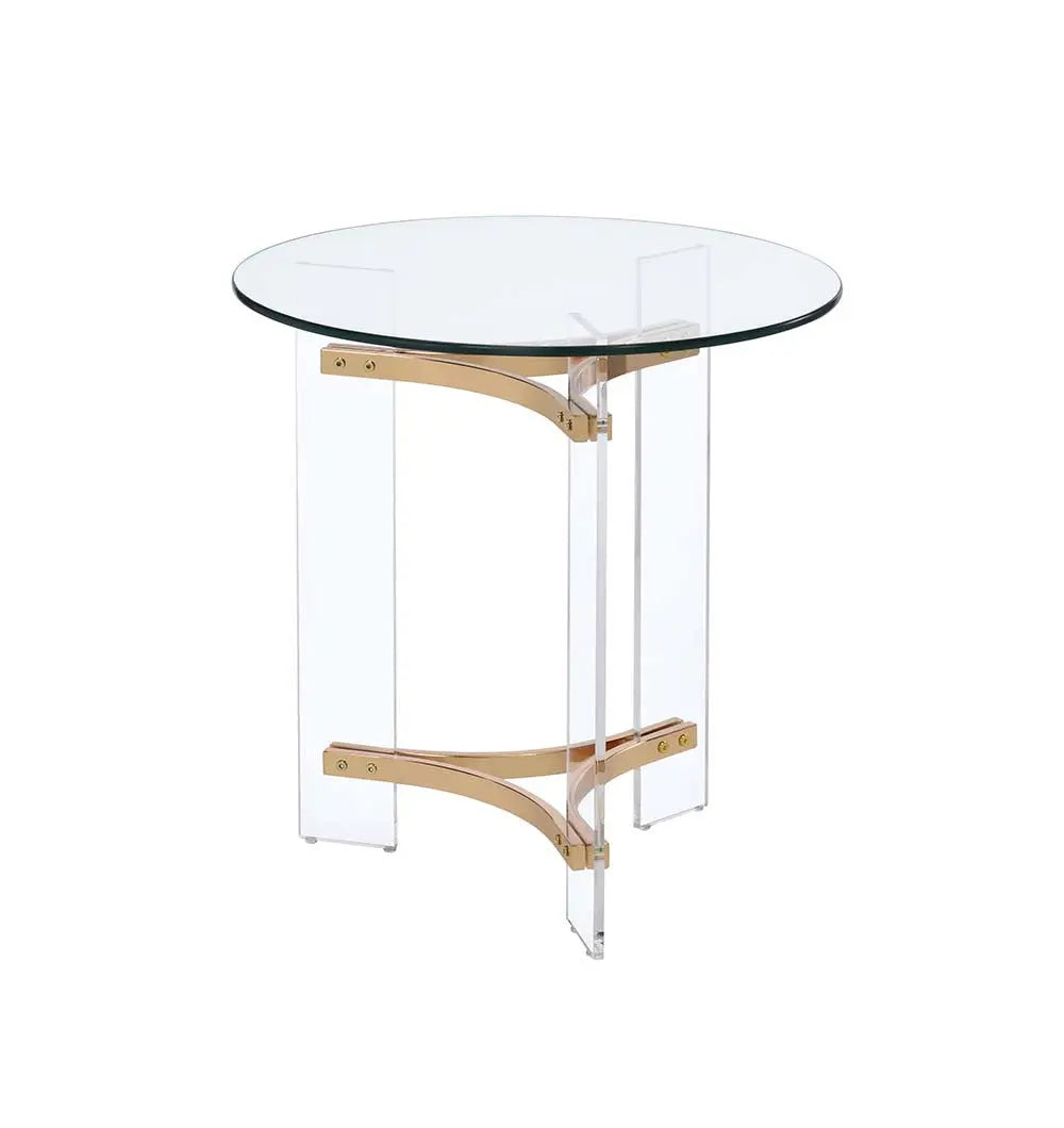 24" Gold And Clear Glass And Metal Round End Table Homeroots Living Room