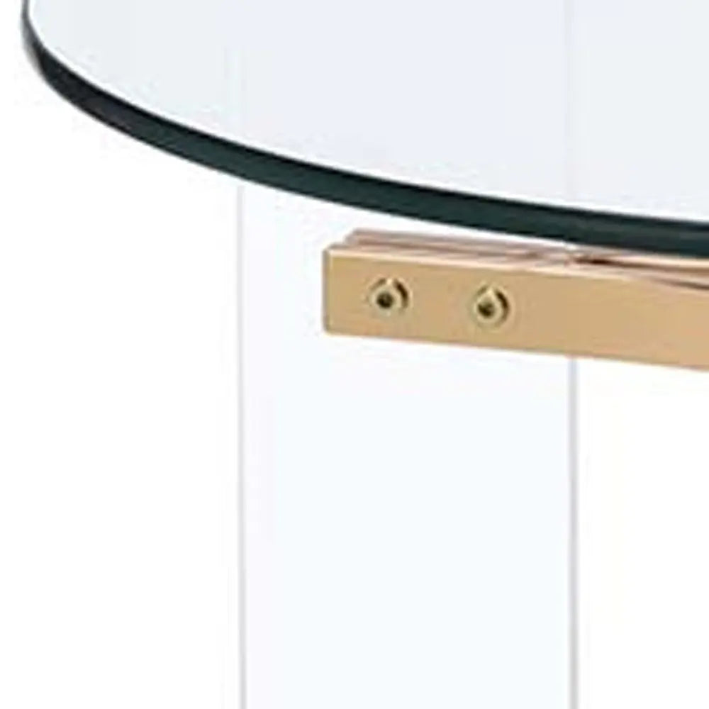 24" Gold And Clear Glass And Metal Round End Table Homeroots Living Room