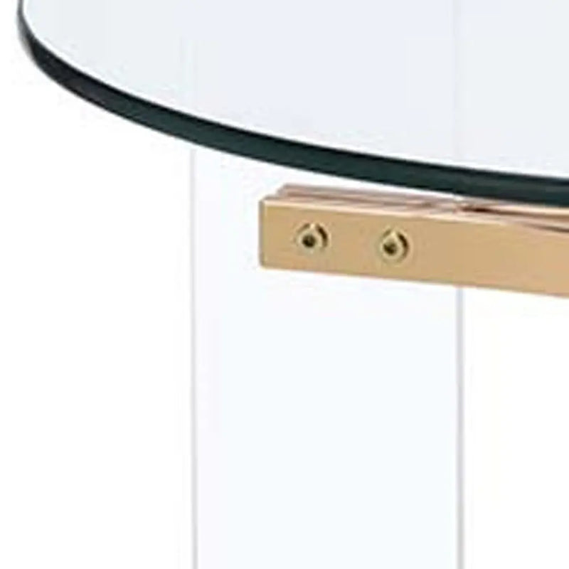24" Gold And Clear Glass And Metal Round End Table Homeroots Living Room