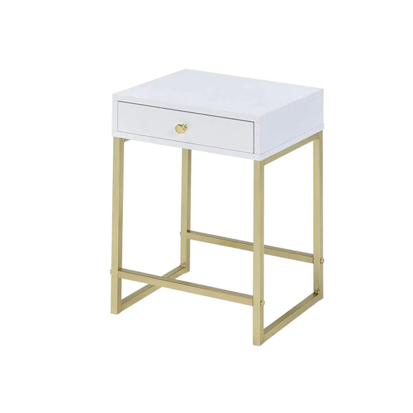 24" Gold And White Solid Wood End Table With Drawer - GreatEagleInc