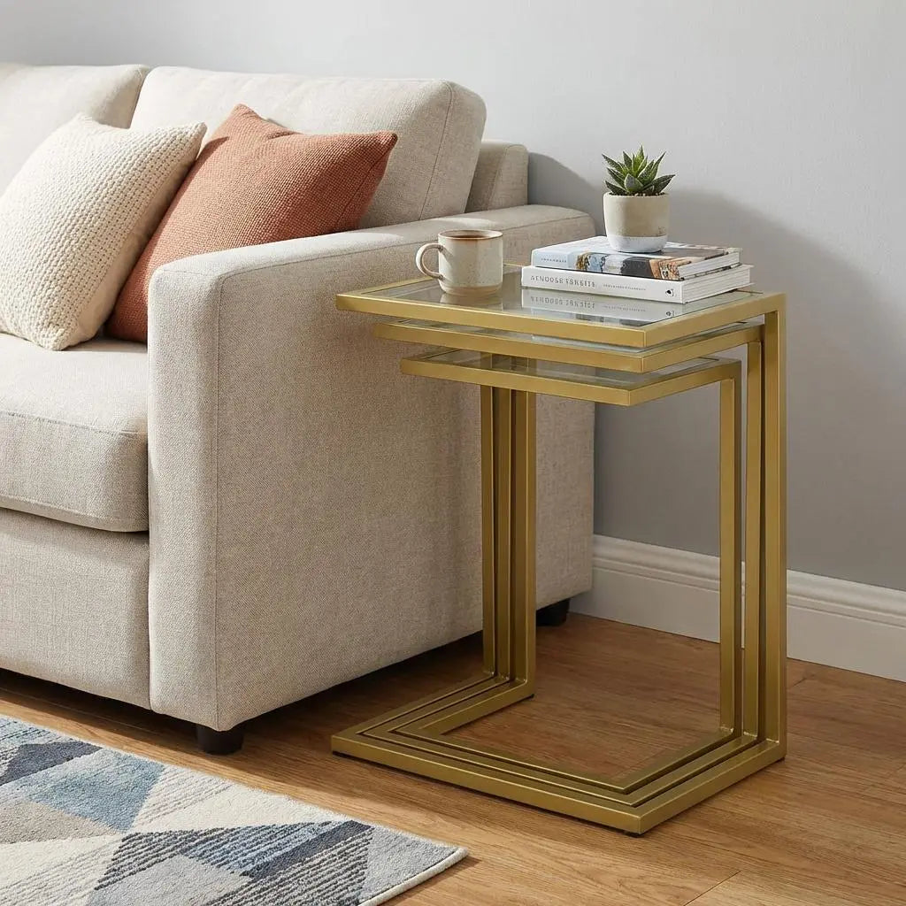 24" Gold Glass Rectangular End Table Homeroots Living Room