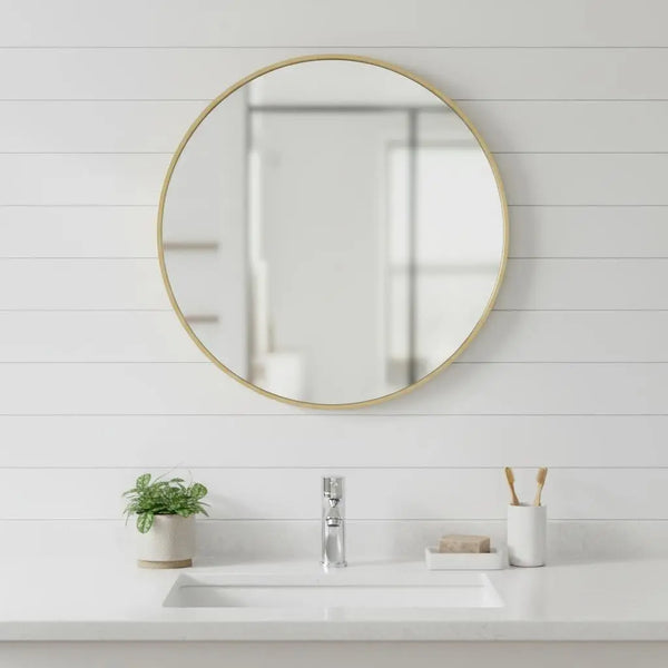 24" Gold Metal Round Framed Bathroom Vanity Mirror - GreatEagleInc