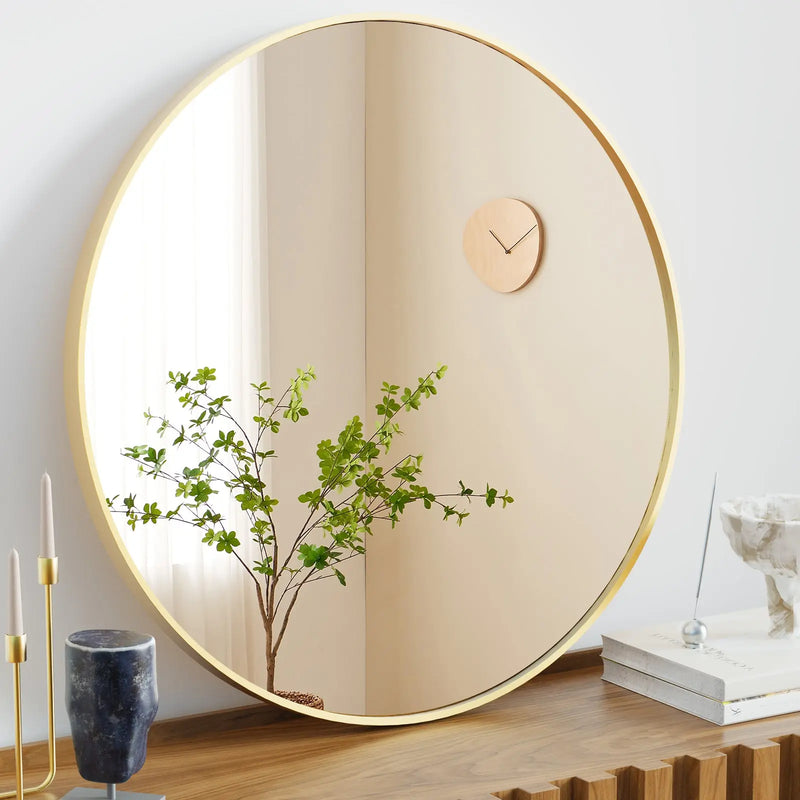 24" Gold Metal Round Framed Bathroom Vanity Mirror - GreatEagleInc