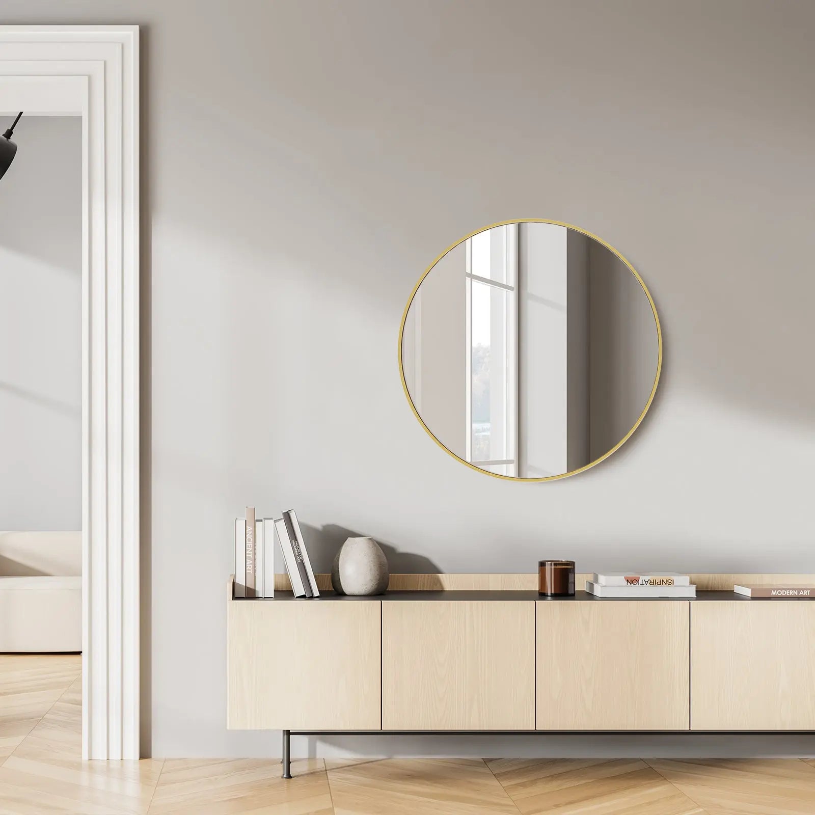 24" Gold Metal Round Framed Bathroom Vanity Mirror - GreatEagleInc
