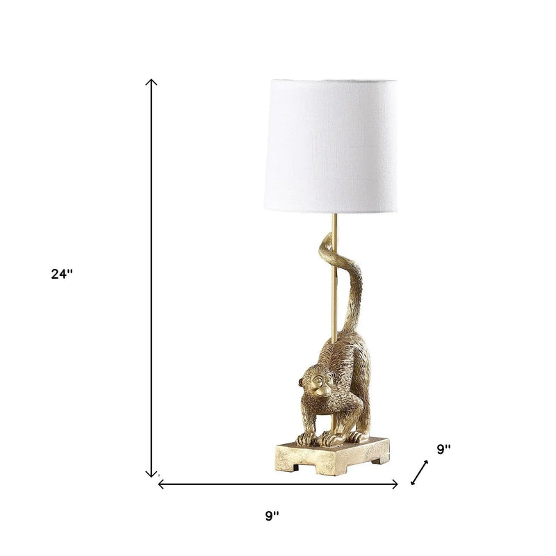 24" Gold Monkey Table Lamp With White Drum Shade - GreatEagleInc