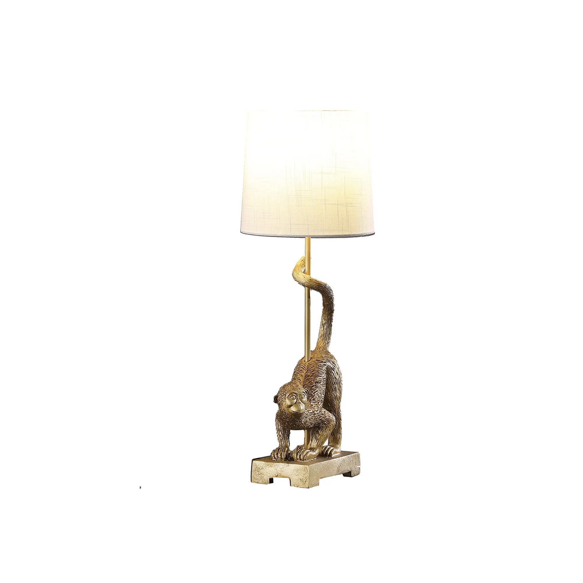 24" Gold Monkey Table Lamp With White Drum Shade - GreatEagleInc
