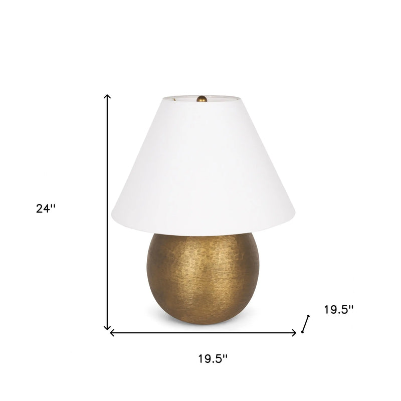 Gold ceramic table lamp with a white fabric shade, 24" height, elegant modern design, perfect for home décor.