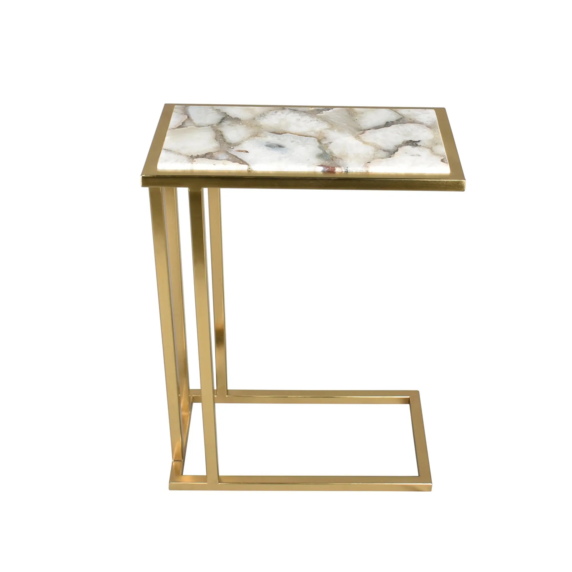 24" Gold and Ivory Marble and Iron End Table Homeroots Living Room