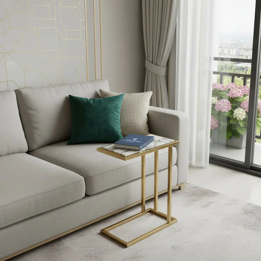 24" Gold and Ivory Marble and Iron End Table Homeroots Living Room
