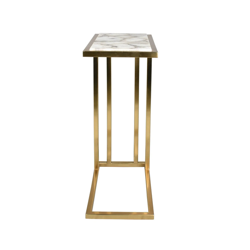 24" Gold and Ivory Marble and Iron End Table Homeroots Living Room