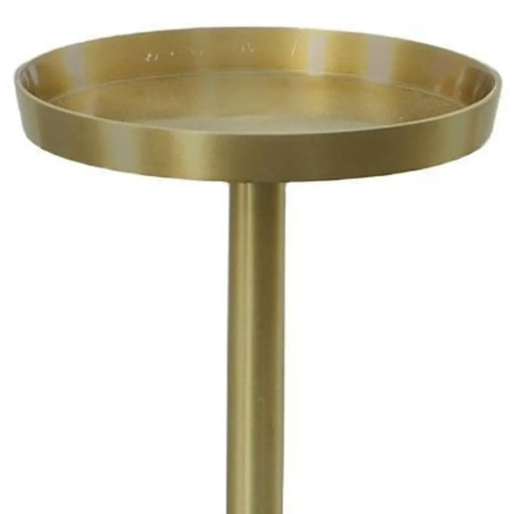 24" Gold and White Metal Round Pedestal End Table Homeroots Living Room