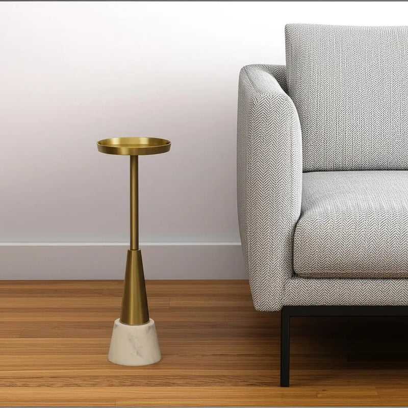 24" Gold and White Metal Round Pedestal End Table Homeroots Living Room