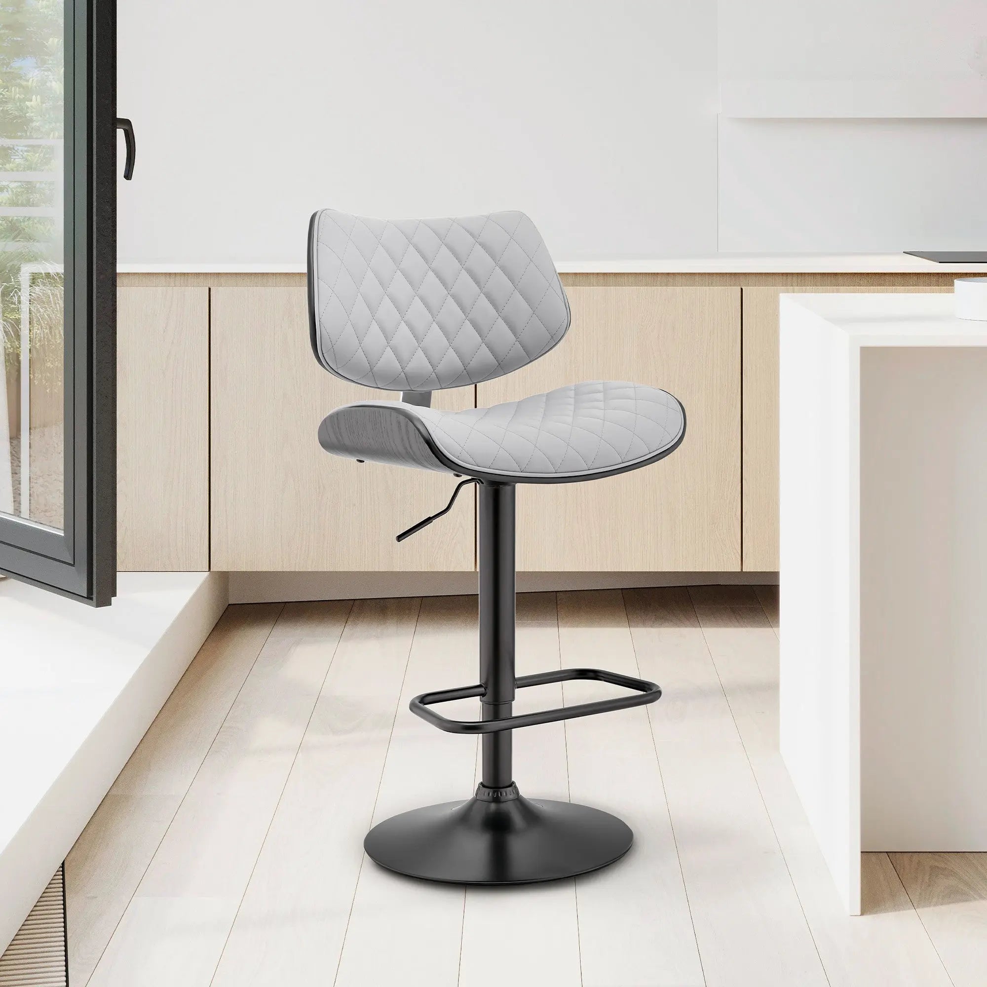 24" Gray And Black Faux Leather And Iron Swivel Low Back Adjustable Height Bar Chair Homeroots Living Room