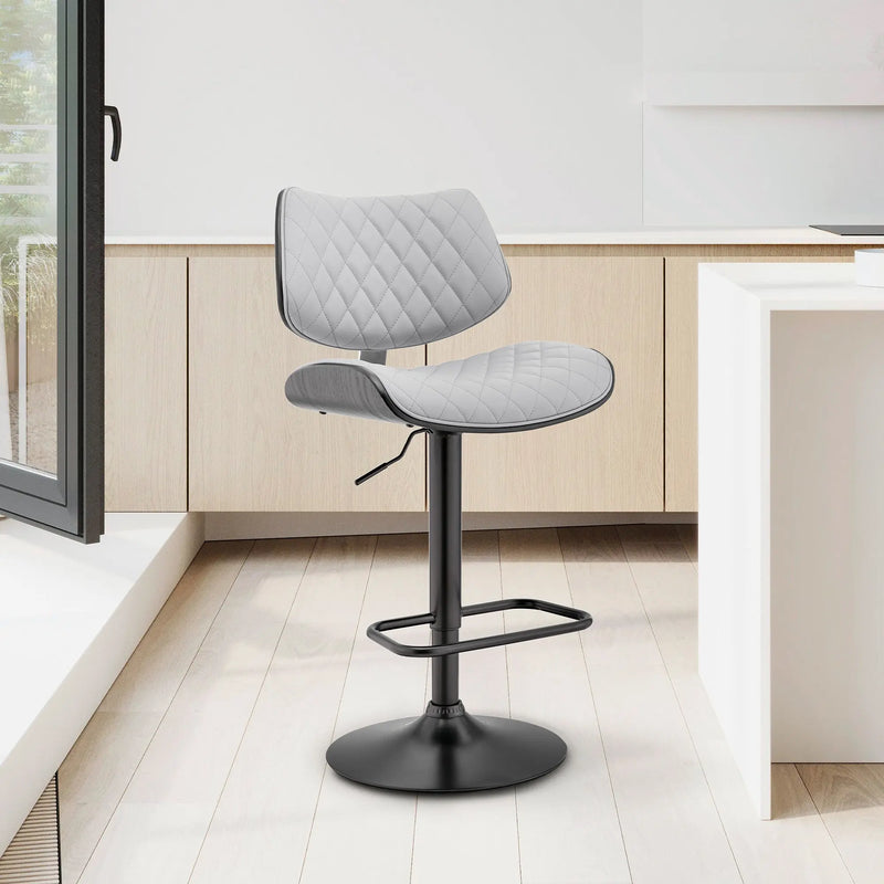 24" Gray And Black Faux Leather And Iron Swivel Low Back Adjustable Height Bar Chair Homeroots Living Room