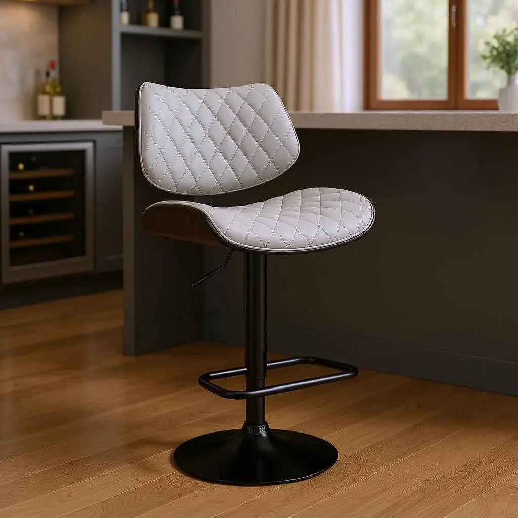 24" Gray And Black Faux Leather And Iron Swivel Low Back Adjustable Height Bar Chair Homeroots Living Room