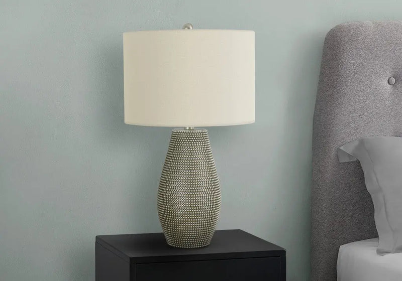 24" Gray Round Table Lamp With Ivory Drum Shade Homeroots Lighting