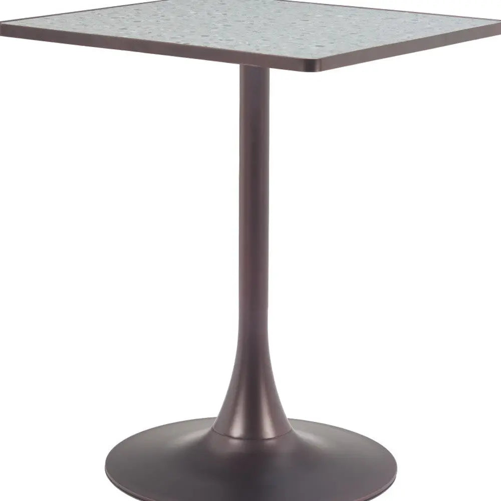 24" Gray Wood and Steel Faux Terrazzo Pedestal Base Square Dining Table Homeroots Kitchen & Dining