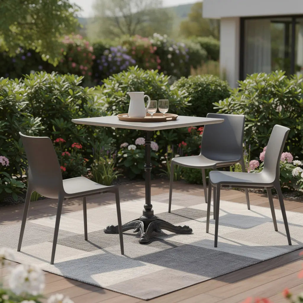 24" Gray and Black Wood And Aluminum Indoor Outdoor Pedestal Base Round Top Dining Table Homeroots Outdoor