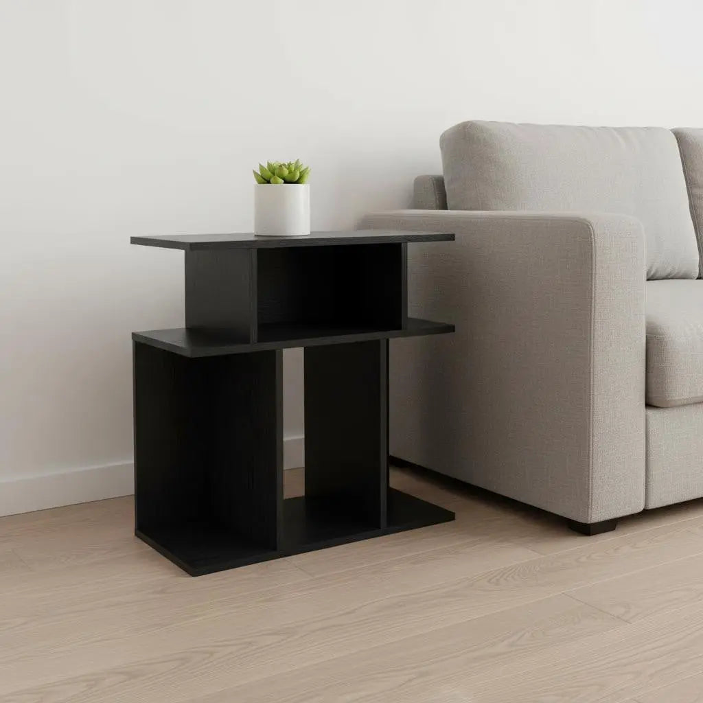 24" Gray and Black Wood Floor Shelf End Table With 6 Homeroots Living Room