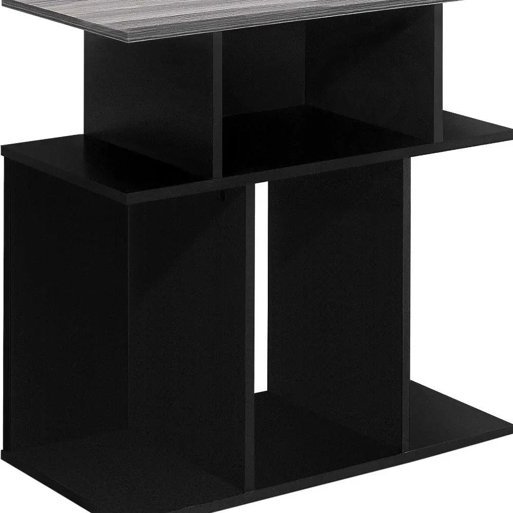 24" Gray and Black Wood Floor Shelf End Table With 6 Homeroots Living Room