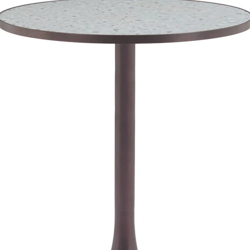 24" Gray and Bronze Wood and Steel Pedestal Base Round Top Dining Table Homeroots Kitchen & Dining