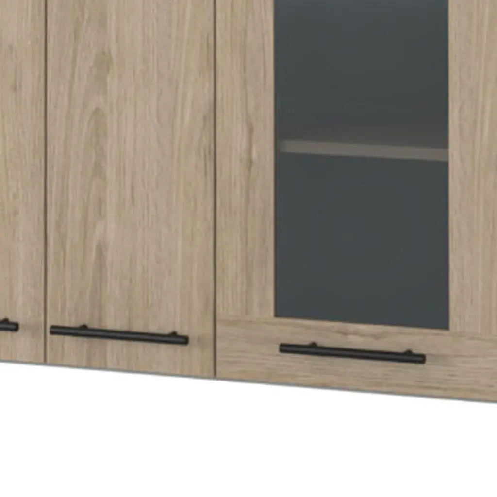 24" Gray and Natural Wood Wall Mounted Accent Cabinet With Three Doors Homeroots Kitchen & Dining