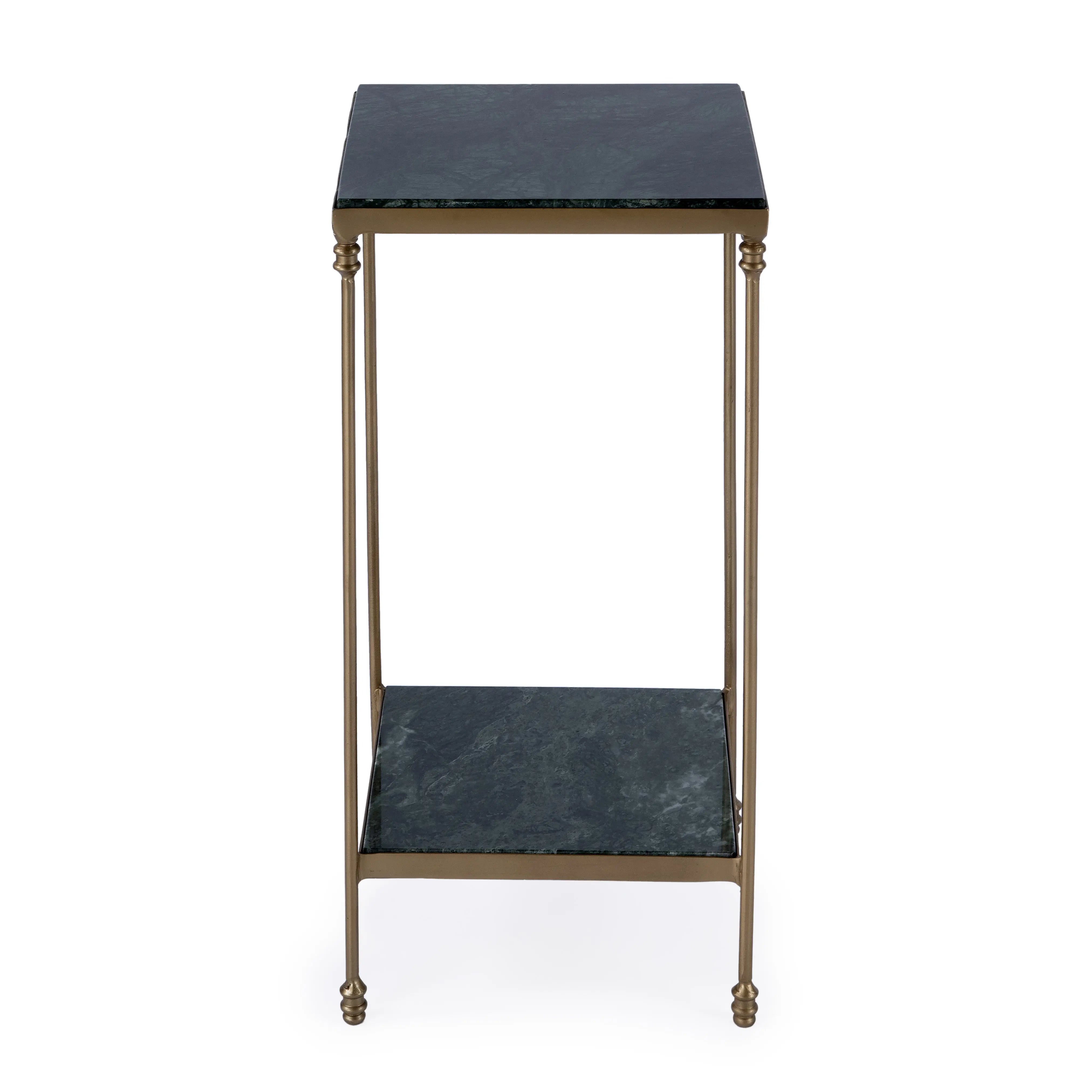 24" Green and Gold Marble and Iron Square End Table With Shelf - GreatEagleInc