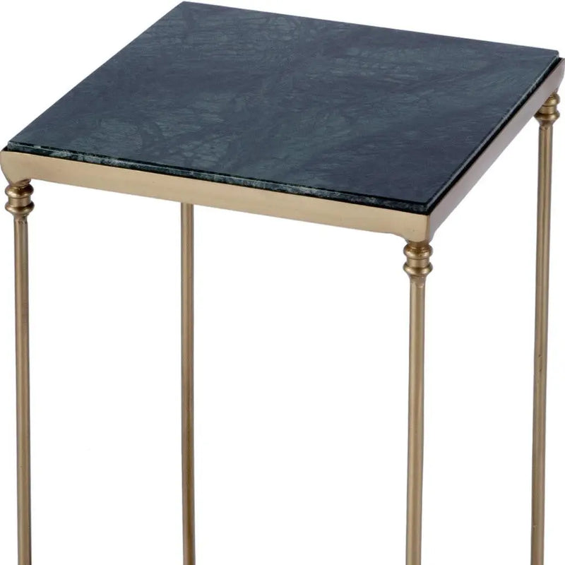 24" Green and Gold Marble and Iron Square End Table With Shelf - GreatEagleInc