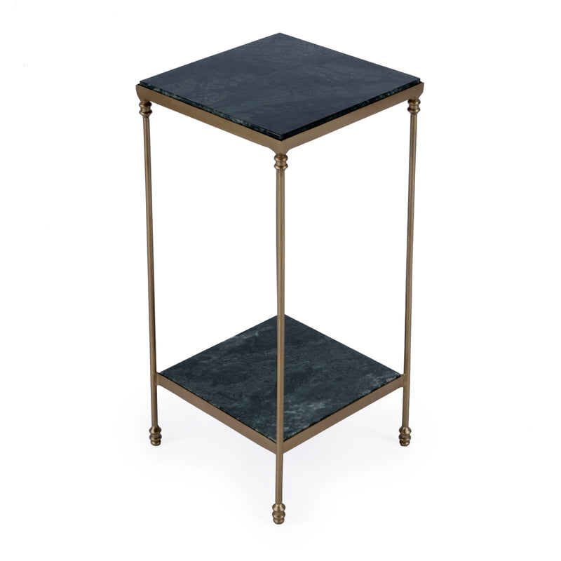 24" Green and Gold Marble and Iron Square End Table With Shelf - GreatEagleInc
