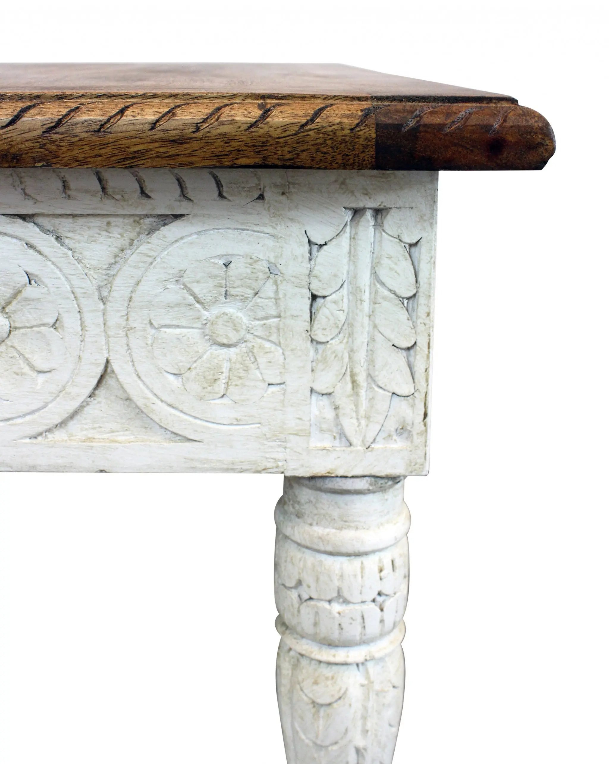 24" Ivory And Brown Distressed Solid Wood Square End Table Homeroots Living Room