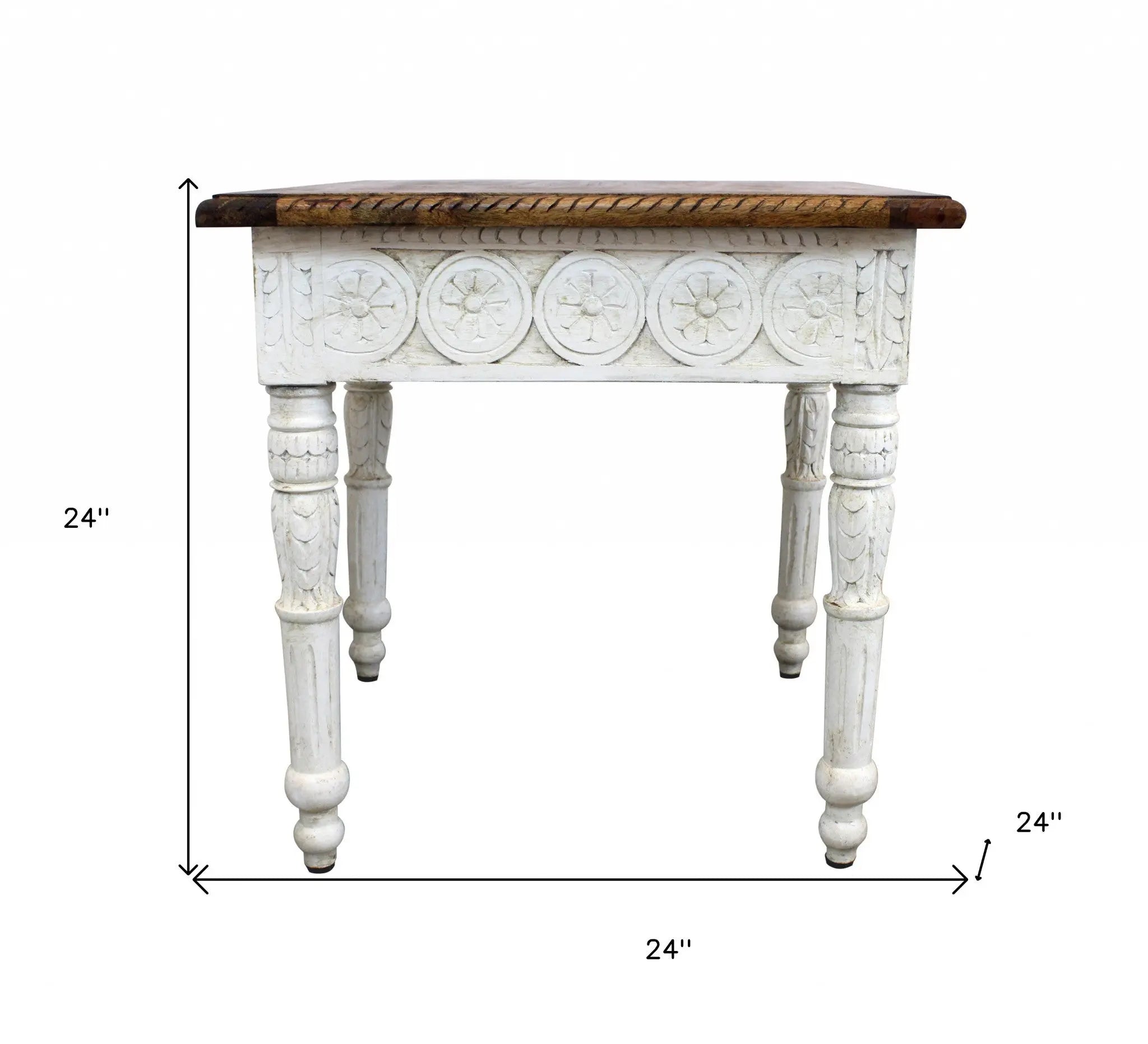 24" Ivory And Brown Distressed Solid Wood Square End Table Homeroots Living Room