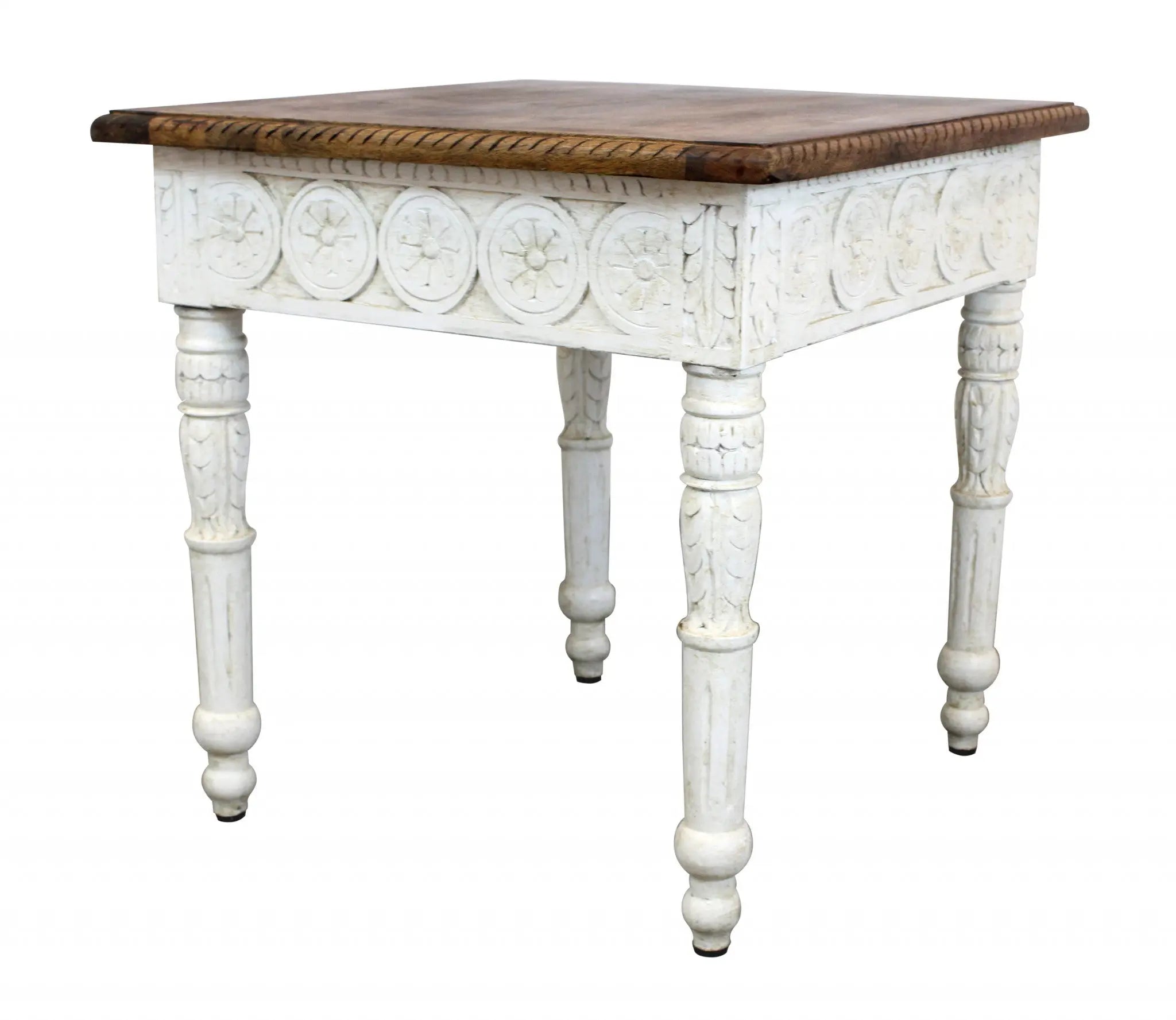 24" Ivory And Brown Distressed Solid Wood Square End Table Homeroots Living Room