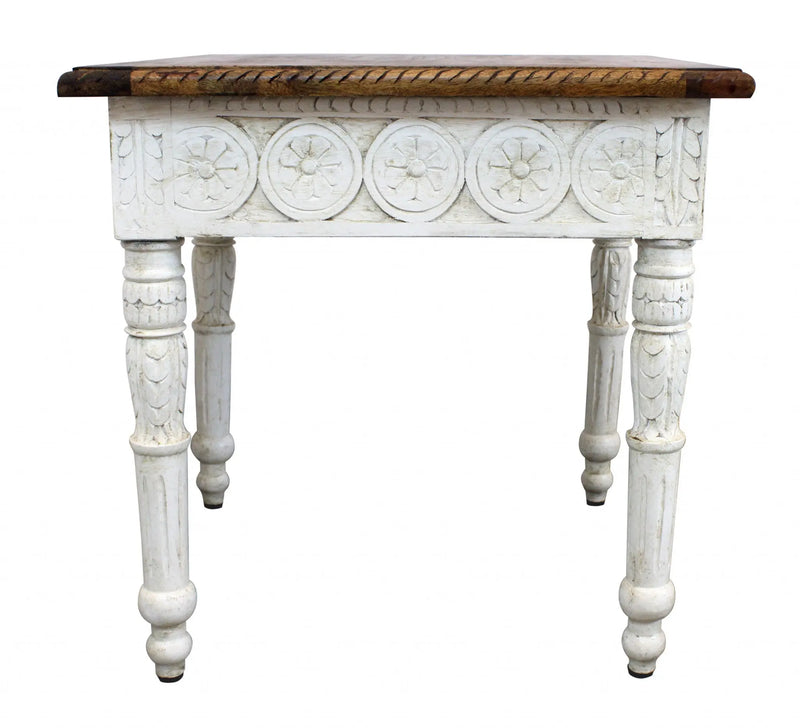 24" Ivory And Brown Distressed Solid Wood Square End Table Homeroots Living Room