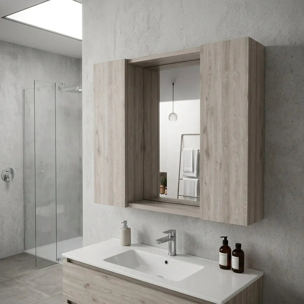 24" Light Gray Wood Floating Double Door Bathroom Vanity And Medicine Cabinet With Mirror Homeroots Kitchen & Dining