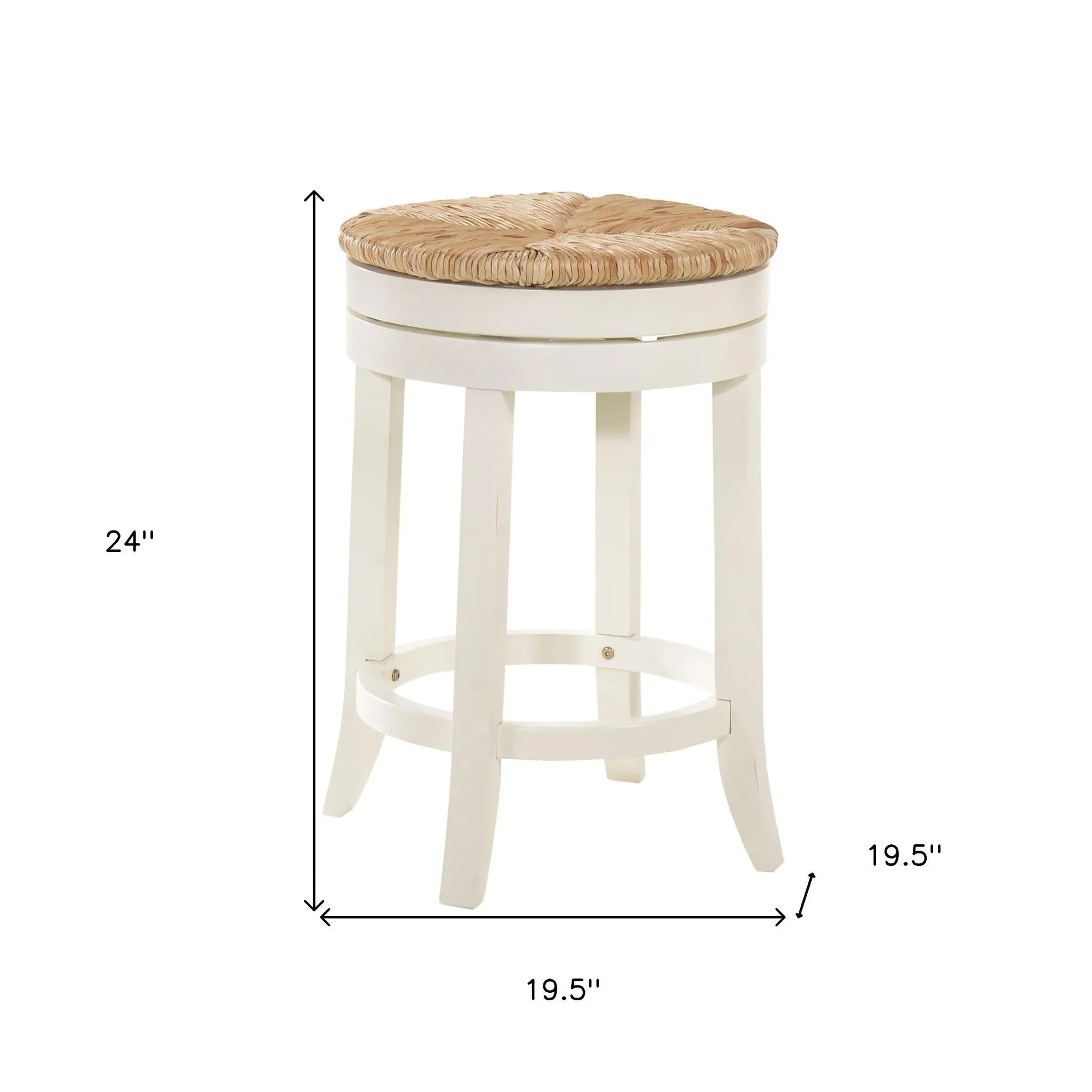 24" Natural And Antiqued White Solid Wood Swivel Backless Counter Height Bar Chair Homeroots Living Room