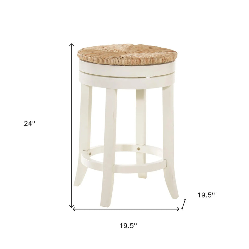 24" Natural And Antiqued White Solid Wood Swivel Backless Counter Height Bar Chair Homeroots Living Room