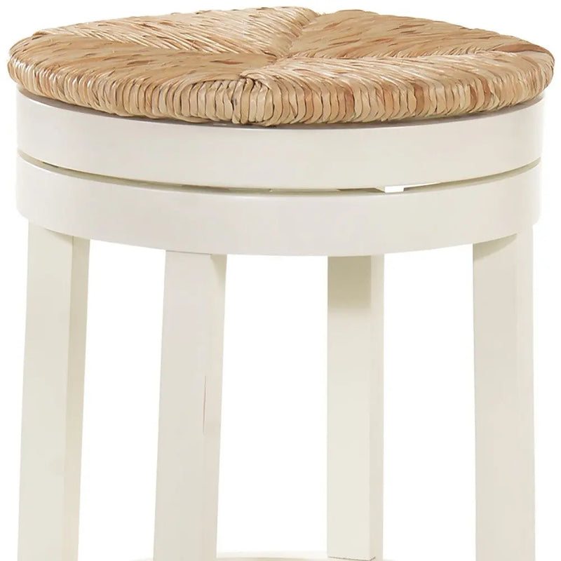 24" Natural And Antiqued White Solid Wood Swivel Backless Counter Height Bar Chair Homeroots Living Room