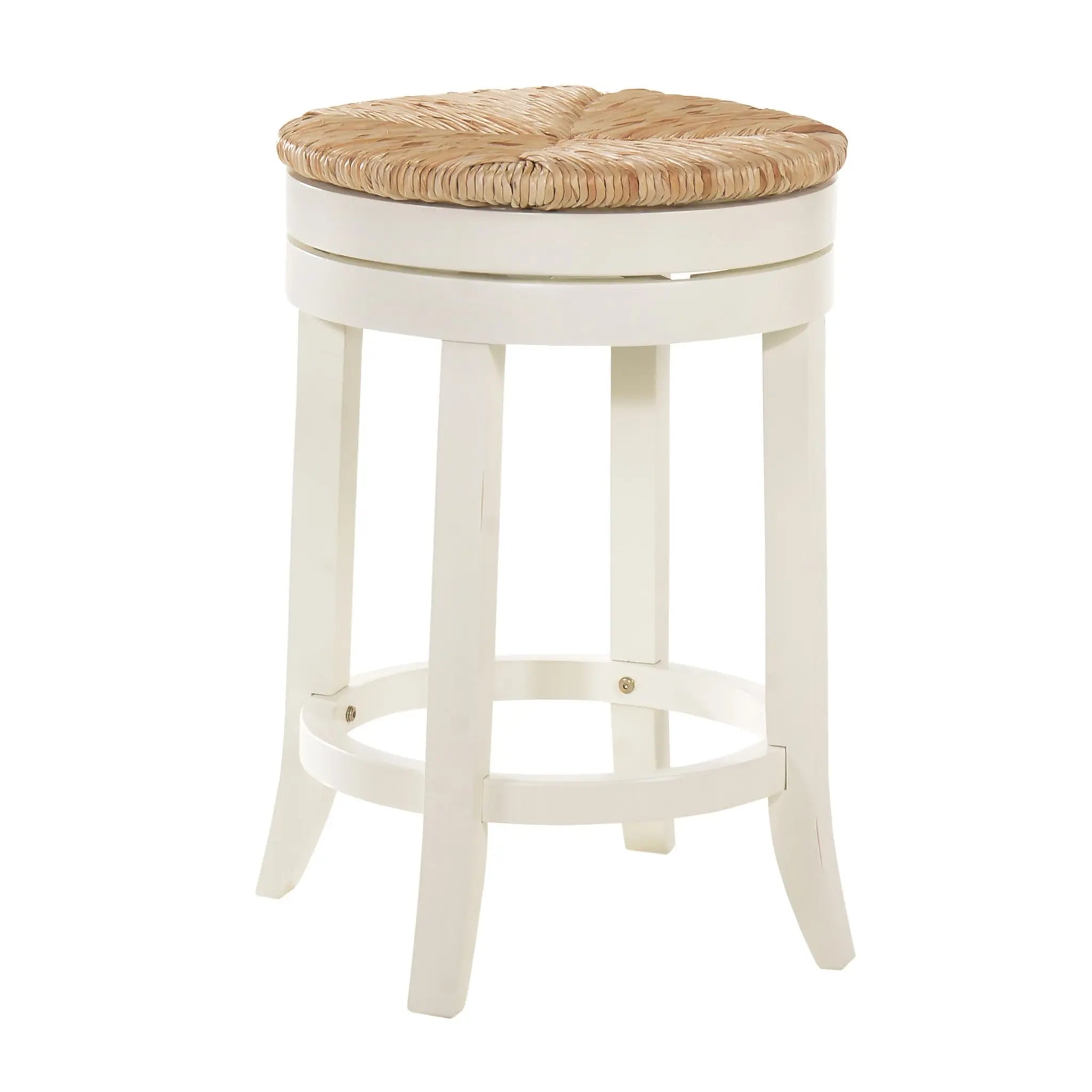 24" Natural And Antiqued White Solid Wood Swivel Backless Counter Height Bar Chair Homeroots Living Room