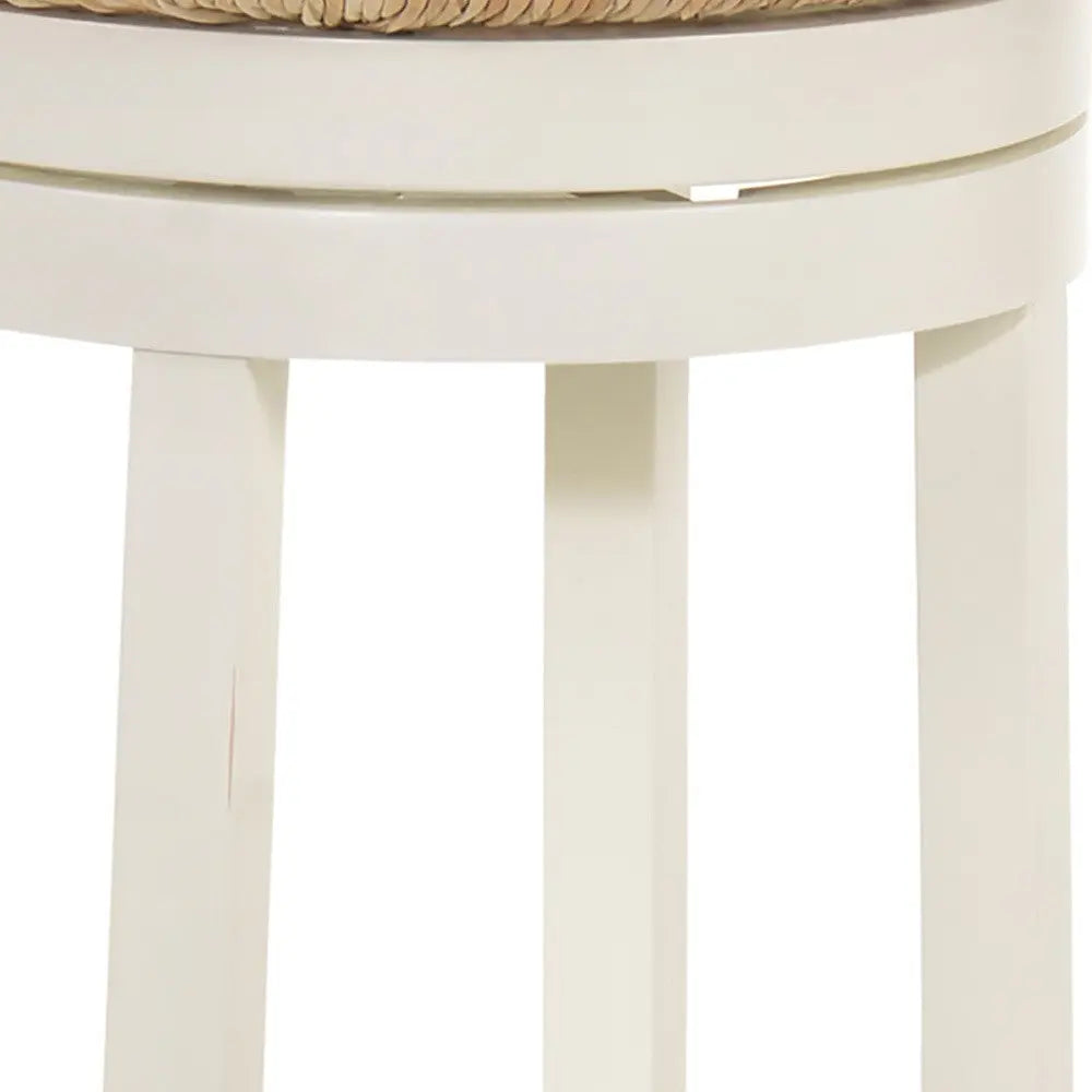 24" Natural And Antiqued White Solid Wood Swivel Backless Counter Height Bar Chair Homeroots Living Room