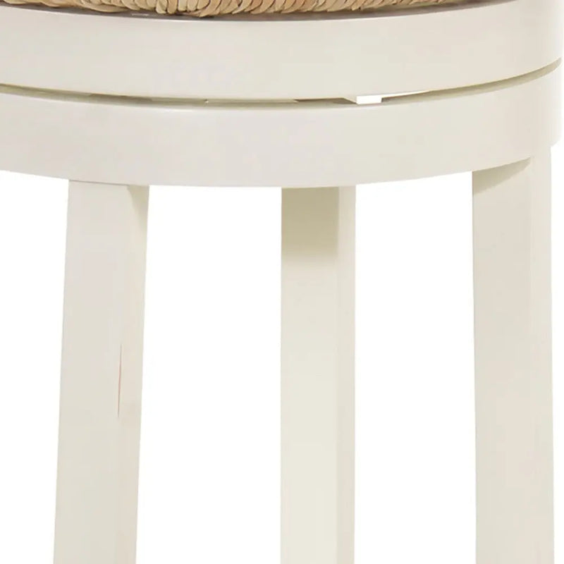 24" Natural And Antiqued White Solid Wood Swivel Backless Counter Height Bar Chair Homeroots Living Room