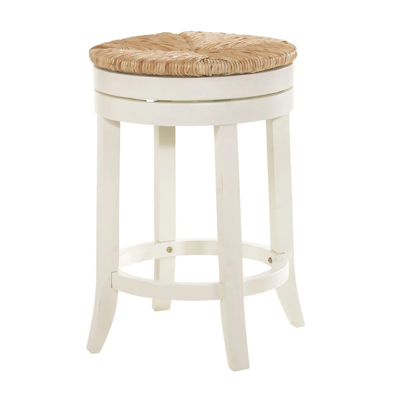 24" Natural And Antiqued White Solid Wood Swivel Backless Counter Height Bar Chair Homeroots Living Room