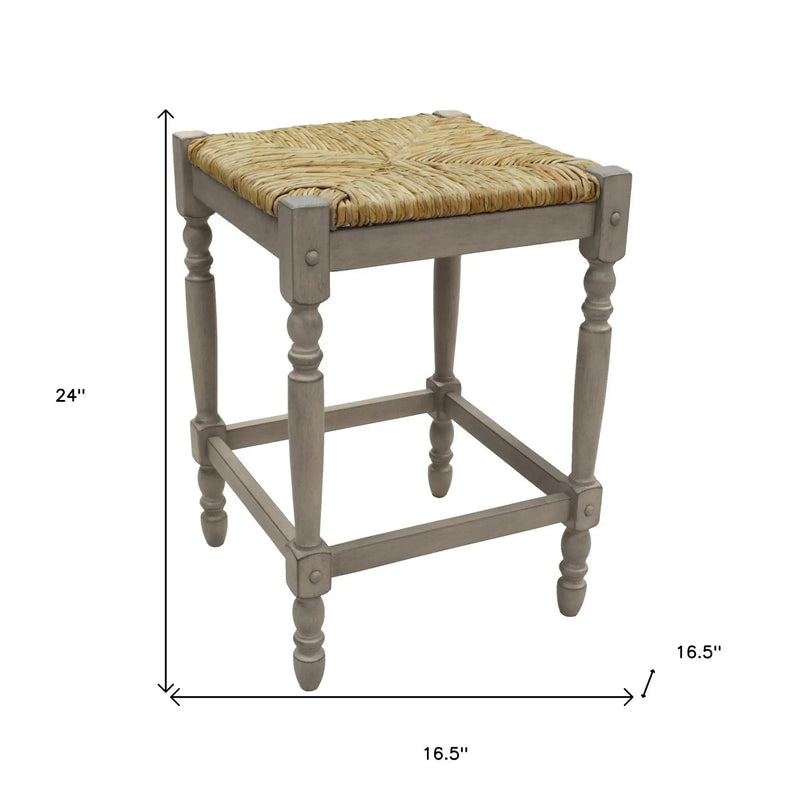 24" Natural And Gray Solid Wood Backless Counter Height Bar Chair Homeroots Living Room